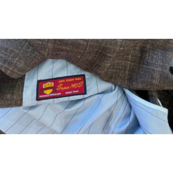 Mantoni Milan Italy Virgin Wool Sports Jacket Mens 46L Brown Plaid - Picture 9 of 10